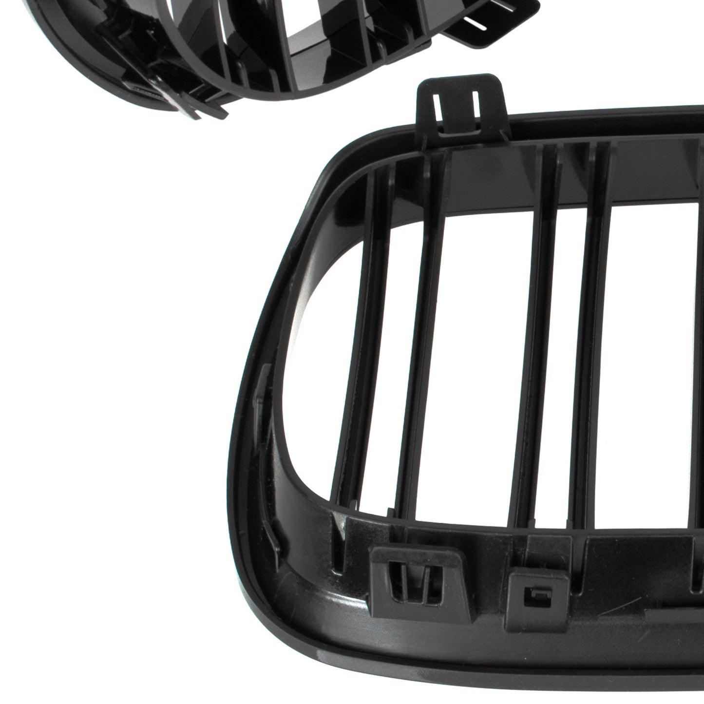 BMW 3 E92 E93 06-10 dummy grilles between headlights (kidneys) left + right set. BLACK GLOSSY DOUBLE BAR