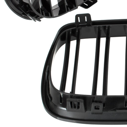 BMW 3 E92 E93 06-10 dummy grilles between headlights (kidneys) left + right set. BLACK GLOSSY DOUBLE BAR