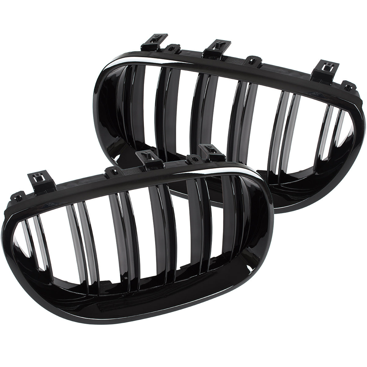BMW 5 E60 / E61 03-10 grilles between headlights (kidneys) left + right set BLACK GLOSSY DOUBLE BAR