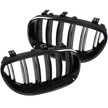 BMW 5 E60 / E61 03-10 grilles between headlights (kidneys) left + right set BLACK GLOSSY DOUBLE BAR