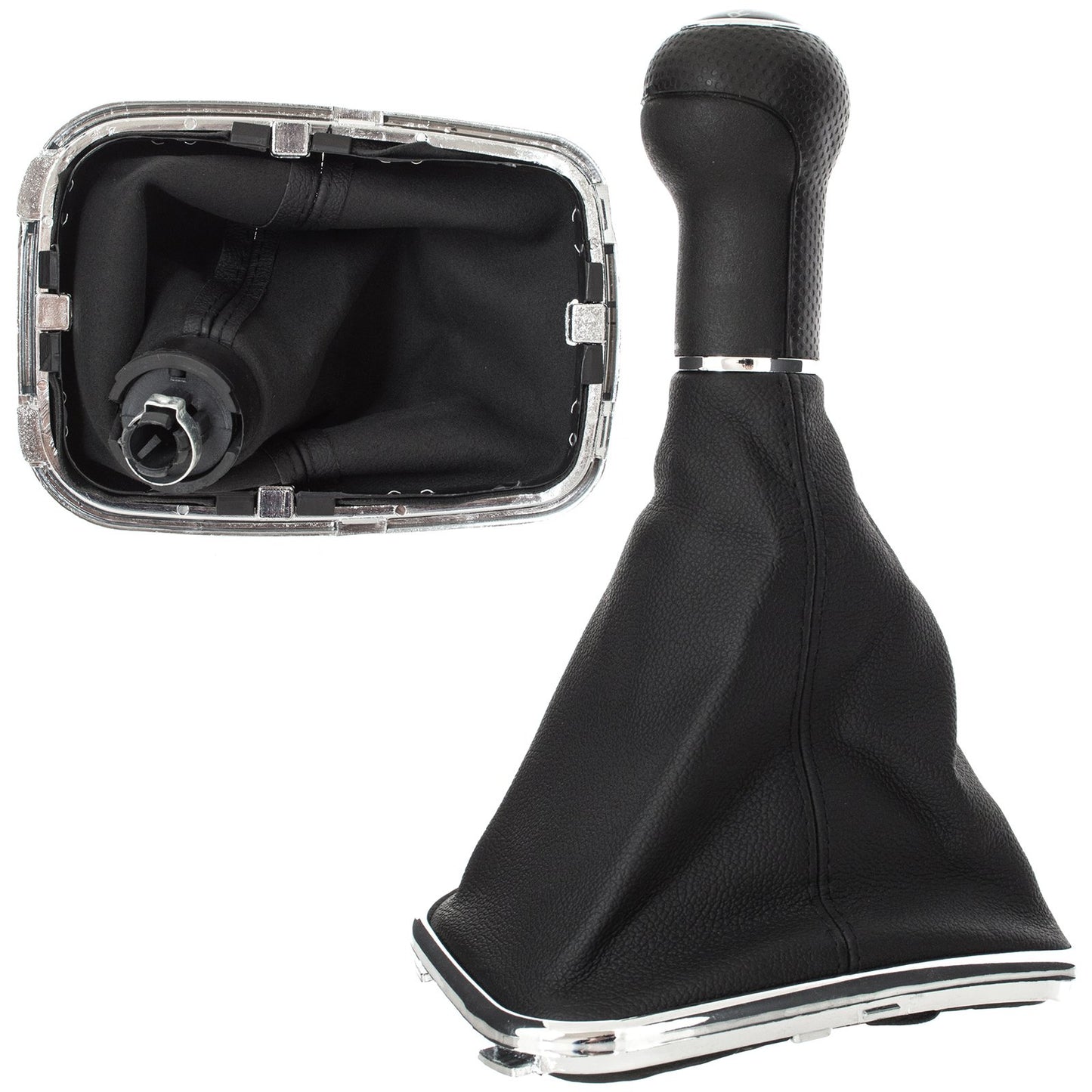 VW Golf IV 97-03 gear knob BLACK + gaiter with chrome frame 6 GEARS 12MM HOLE