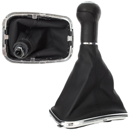 VW Golf IV 97-03 gear knob BLACK + gaiter with chrome frame 6 GEARS 12MM HOLE