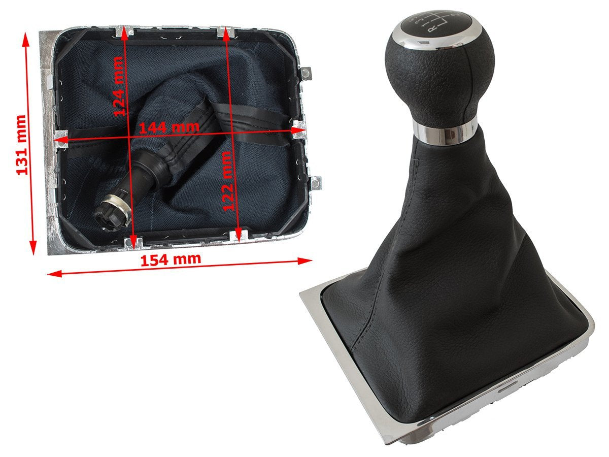 VW Passat B6 05-10 BLACK gear knob + BLACK gaiter with CHROME frame 5 SPEED