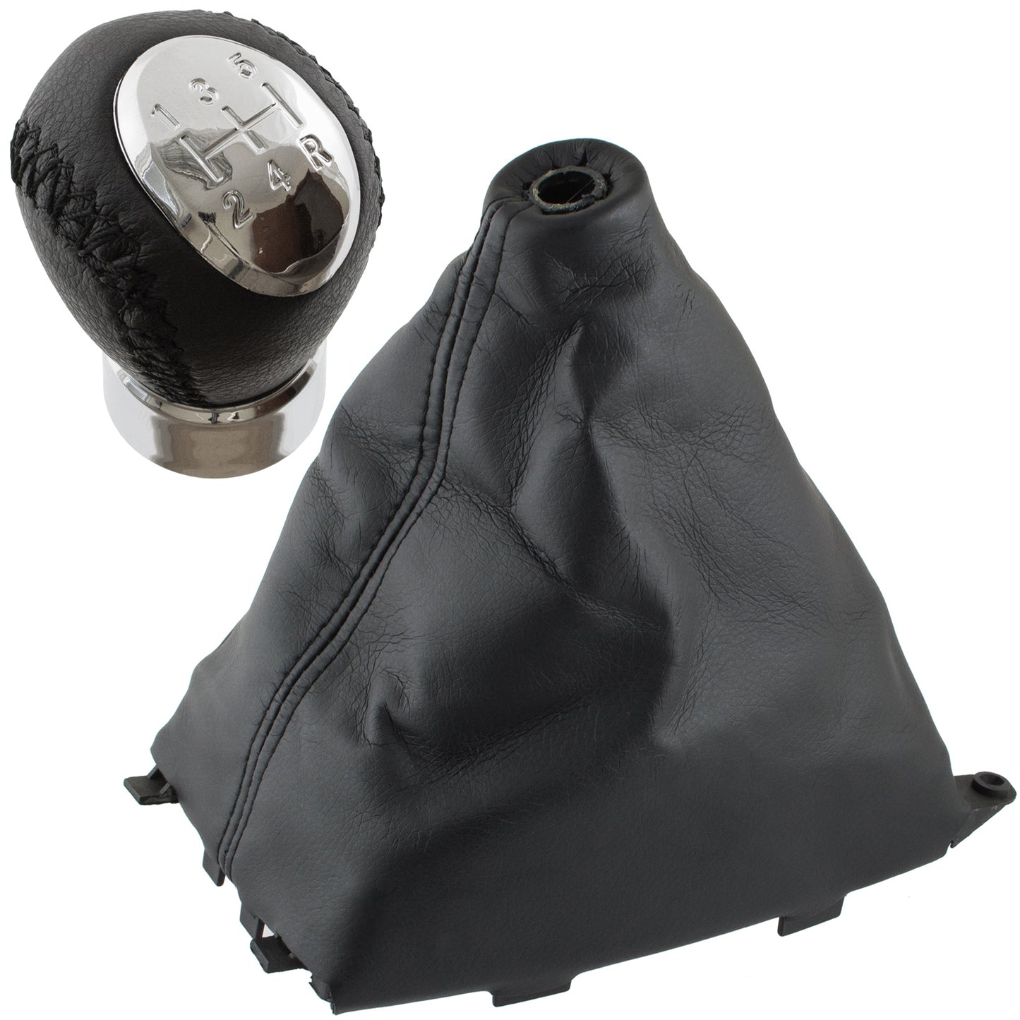 Mazda 6 GG/GY 02-08 gear knob BLACK LEATHER 5 SPEED 12 MM + gear stick gaiter + frame 2 pcs. SET