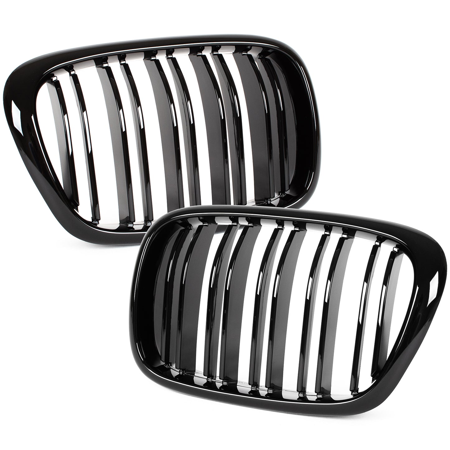 BMW 5 E39 95-03 SEDAN / ESTATE grilles (kidneys) left + right set BLACK GLOSSY DOUBLE BAR
