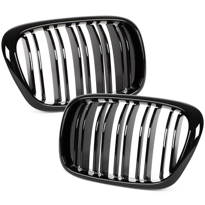 BMW 5 E39 95-03 SEDAN / ESTATE grilles (kidneys) left + right set BLACK GLOSSY DOUBLE BAR
