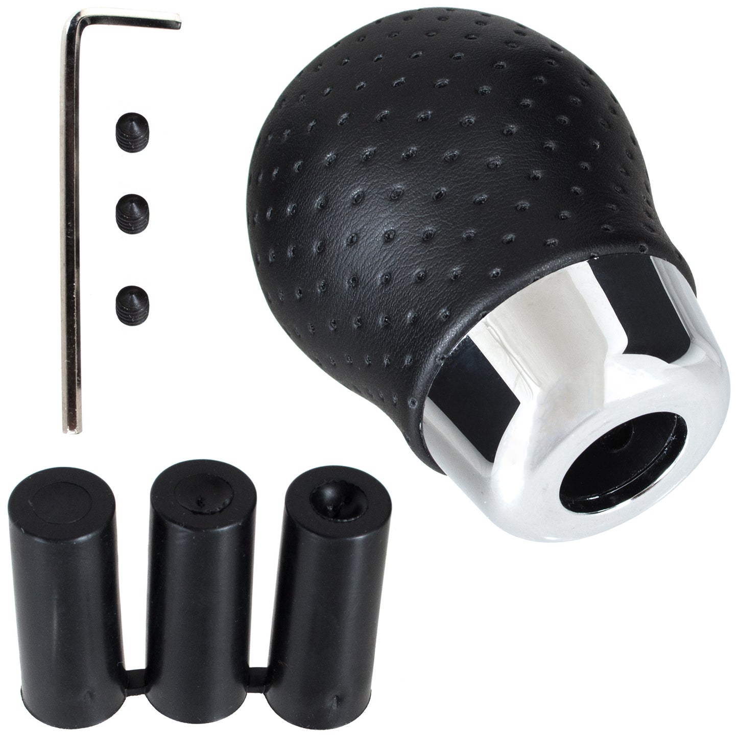 UNIVERSAL gear knob BLACK LEATHER + CHROME 5 GEARS