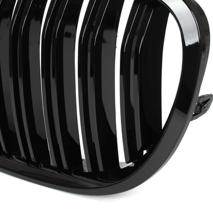 BMW 7 F01 F02 08-11 Grilles between headlights (kidneys) left + right set. BLACK GLOSSY DOUBLE BAR