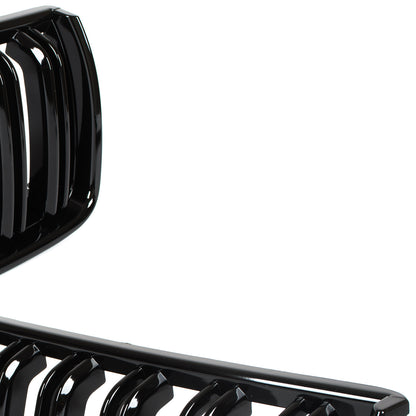 BMW 3 E90 / E91 04-09 SEDAN / WAGON grilles between headlights (kidneys) left + right set. BLACK GLOSSY DOUBLE BAR CURVED RIBS