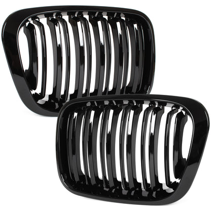 BMW 3 E46 98-01 SEDAN / WAGON dummy grilles (kidneys) left + right set BLACK GLOSSY DOUBLE BAR