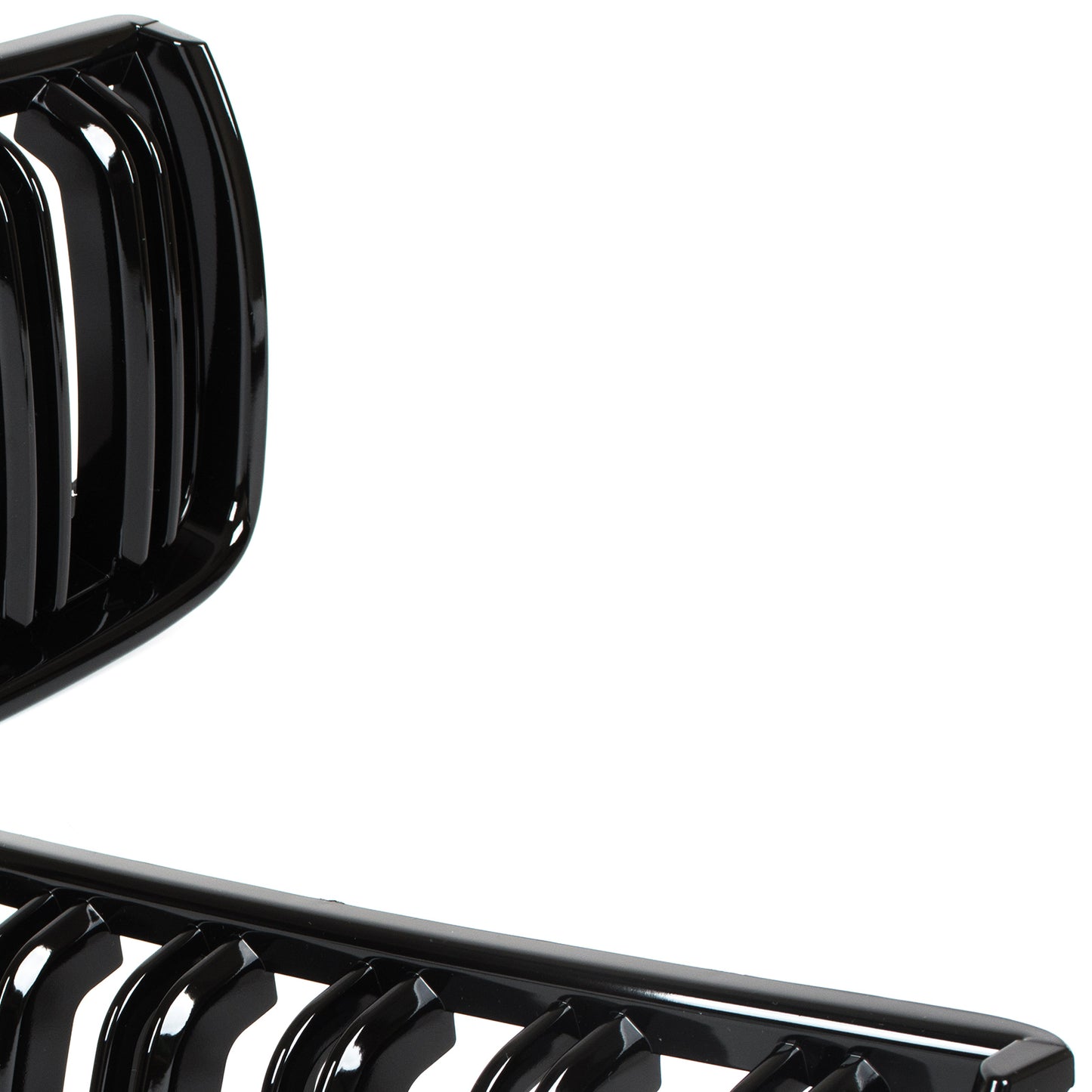 BMW 3 E90 / E91 04-09 SEDAN / WAGON grilles between headlights (kidneys) left + right set. BLACK GLOSSY DOUBLE BAR CURVED RIBS