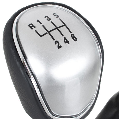 Ford Focus Mk3 11-14 gear knob BLACK ECO-LEATHER + SILVER + gaiter with frame 6 SPEEDS