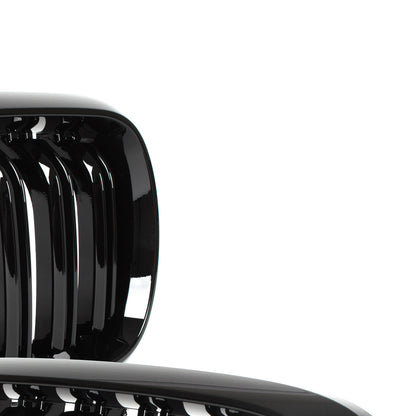 BMW X6 F16 14-19 dummy grilles between headlights (kidneys) left + right set. BLACK GLOSSY DOUBLE BAR