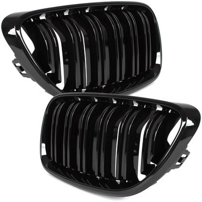 BMW 2 F23 2014- kidney grilles left + right set. BLACK GLOSSY DOUBLE BAR