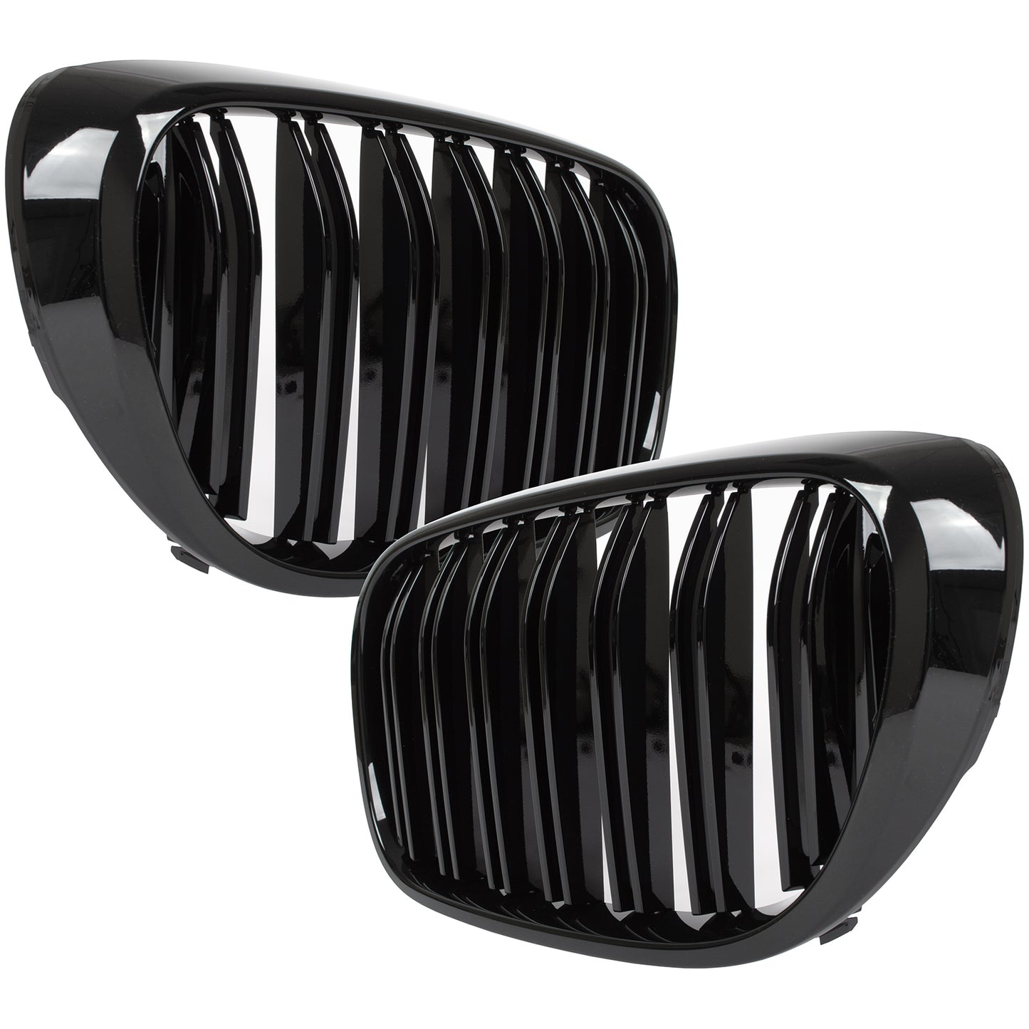 BMW 7 G11 G12 2015- Grilles between headlights (kidneys) left + right set. BLACK GLOSSY DOUBLE BAR