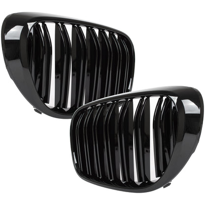 BMW 7 G11 G12 2015- Grilles between headlights (kidneys) left + right set. BLACK GLOSSY DOUBLE BAR