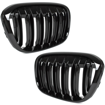 BMW X1 F48 15-19 Grille (Kidneys) Left + Right Set BLACK GLOSSY DOUBLE BAR