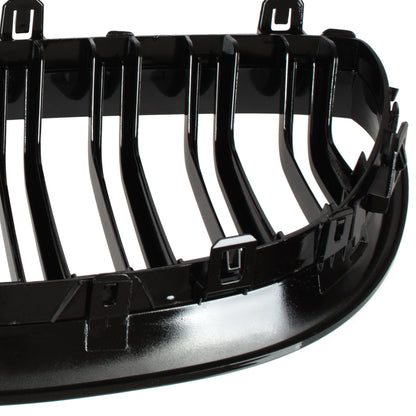 BMW 5 E60 / E61 03-10 grilles between headlights (kidneys) left + right set. BLACK GLOSSY DOUBLE BAR CURVED RIBS