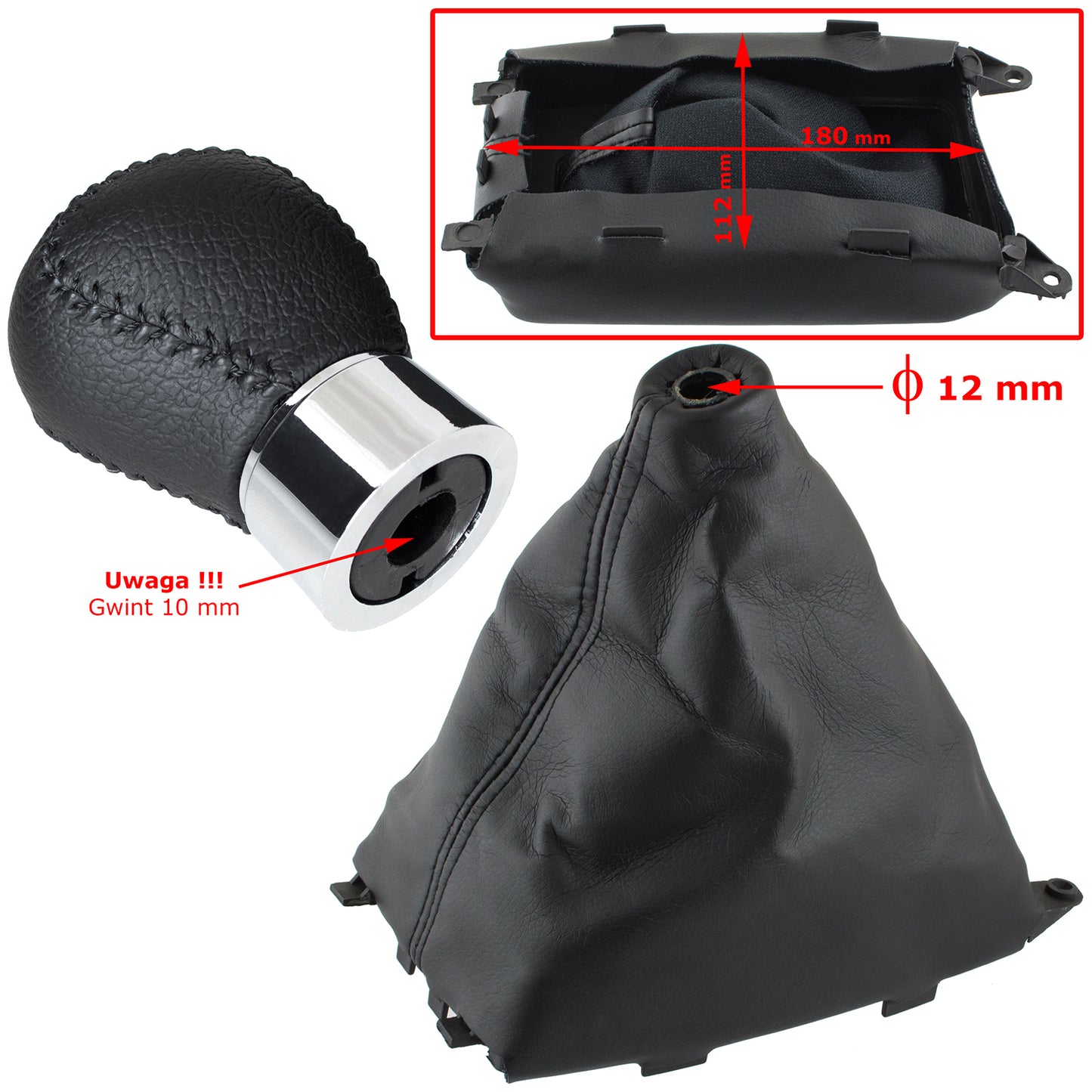 Mazda 6 GG/GY 02-08 gear knob BLACK LEATHER 5 GEARS 10 MM + gear stick gaiter + frame 2 pcs. SET
