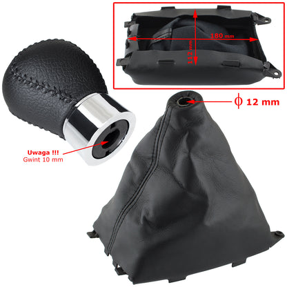 Mazda 6 GG/GY 02-08 gear knob BLACK LEATHER 5 GEARS 10 MM + gear stick gaiter + frame 2 pcs. SET
