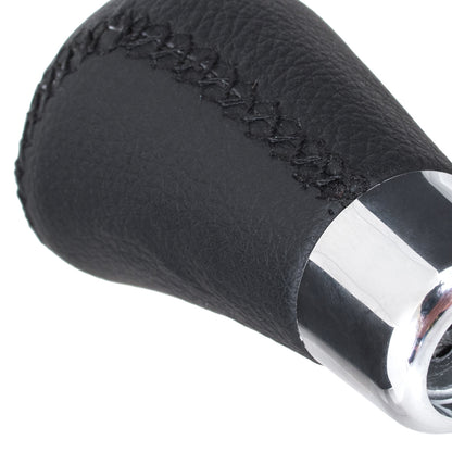 UNIVERSAL gear knob BLACK LEATHER + CHROME + 5 AND 6 SPEED EMBLEMS SET