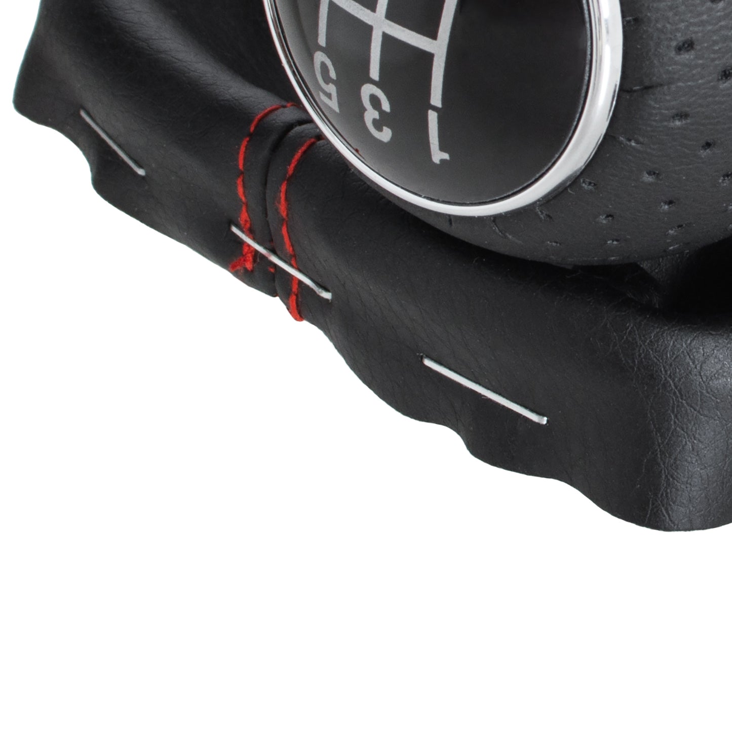 Audi A3 I 8L 96-03 gear knob BLACK + BLACK GAITER with RED STITCHING CHROME RING 5 GEARS REVERSE BOTTOM LEFT