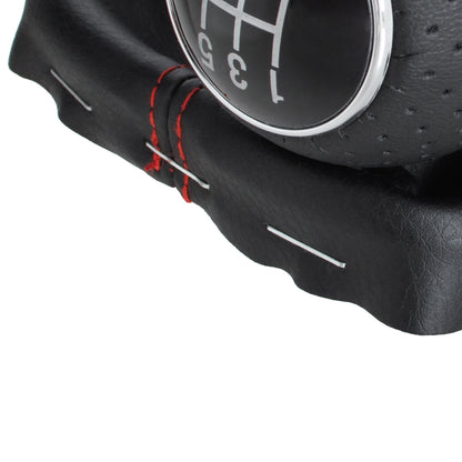 Audi A3 I 8L 96-03 gear knob BLACK + BLACK GAITER with RED STITCHING CHROME RING 5 GEARS REVERSE BOTTOM LEFT