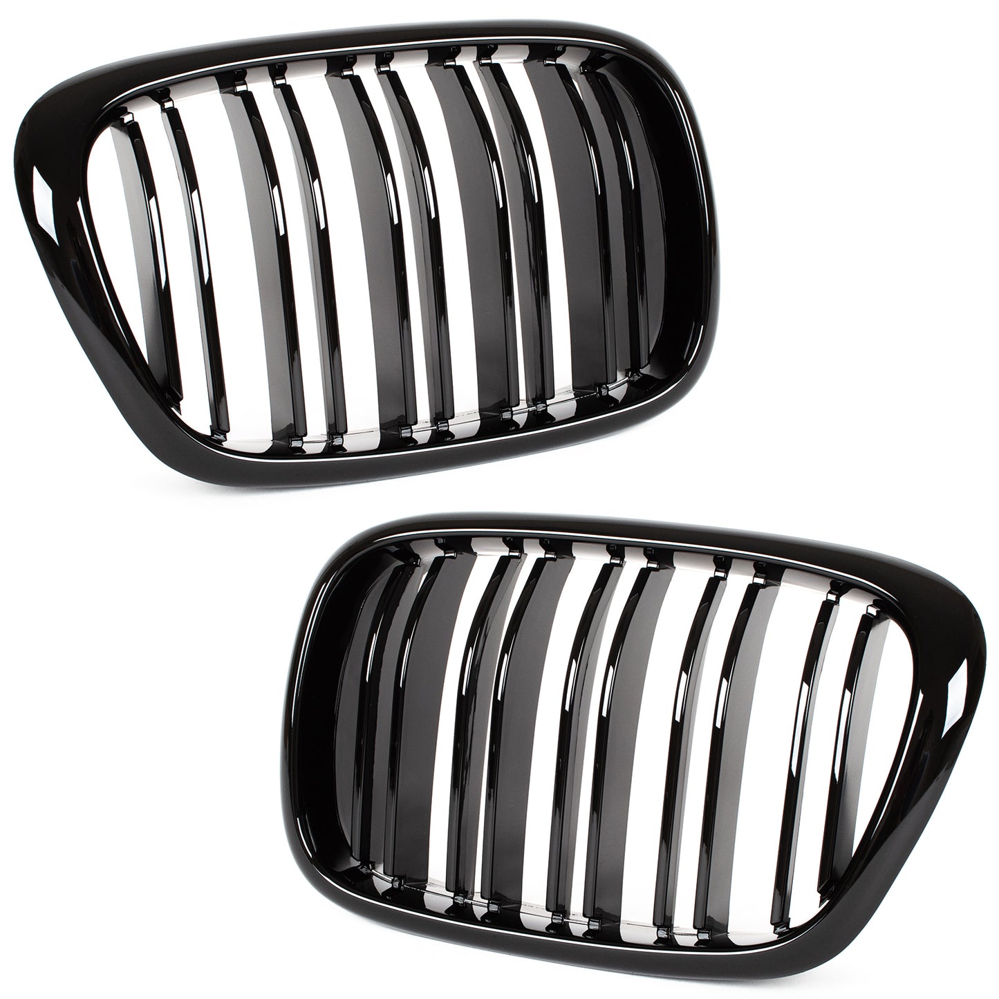 BMW 5 E39 95-03 SEDAN / ESTATE grilles (kidneys) left + right set BLACK GLOSSY DOUBLE BAR