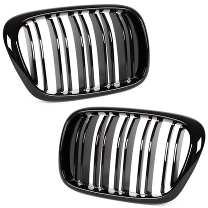 BMW 5 E39 95-03 SEDAN / ESTATE grilles (kidneys) left + right set BLACK GLOSSY DOUBLE BAR