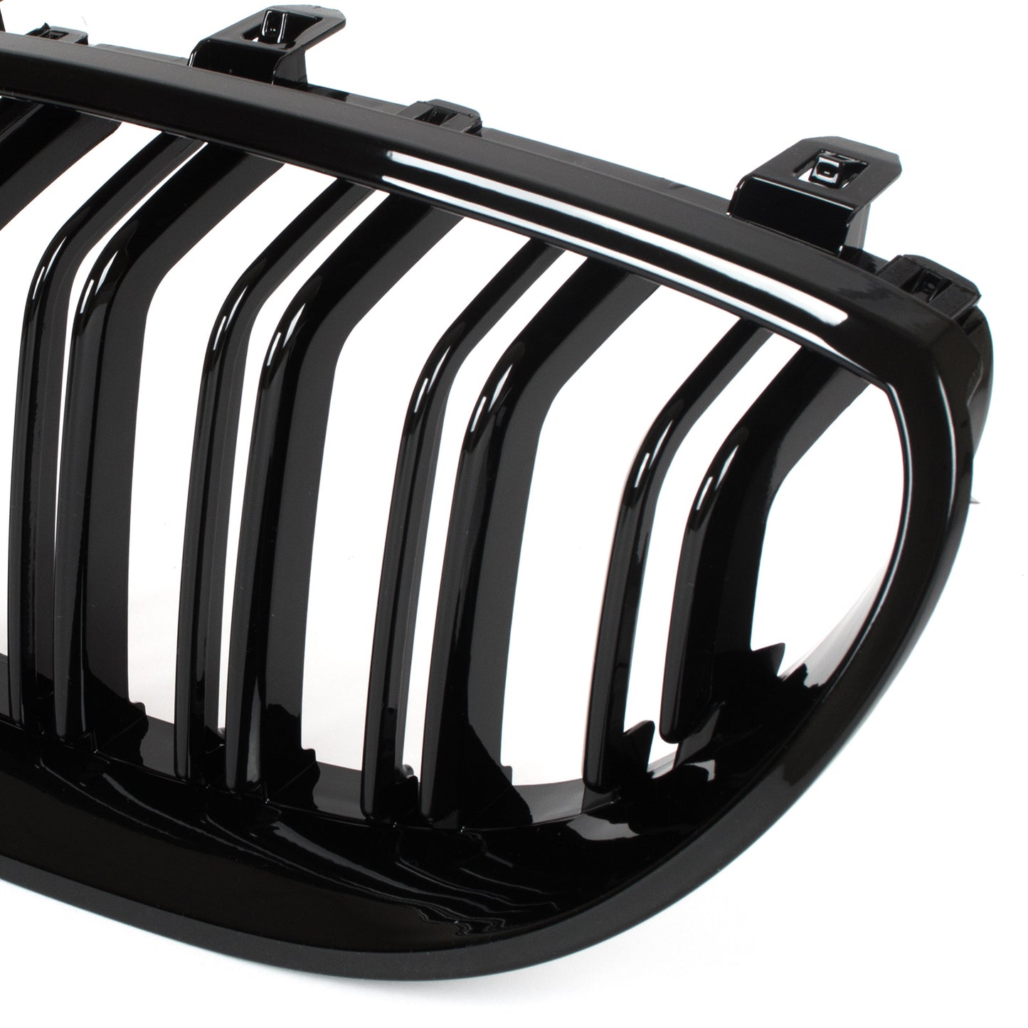 BMW 5 E60 / E61 03-10 grilles between headlights (kidneys) left + right set. BLACK GLOSSY DOUBLE BAR CURVED RIBS