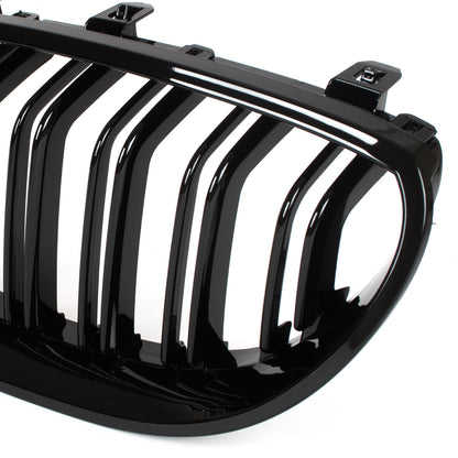 BMW 5 E60 / E61 03-10 grilles between headlights (kidneys) left + right set. BLACK GLOSSY DOUBLE BAR CURVED RIBS
