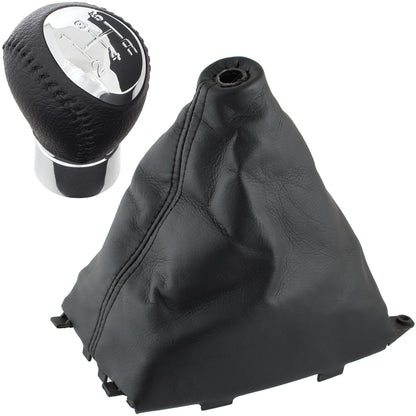 Mazda 6 GG/GY 02-08 gear knob BLACK LEATHER 5 GEARS 10 MM + gear stick gaiter + frame 2 pcs. SET