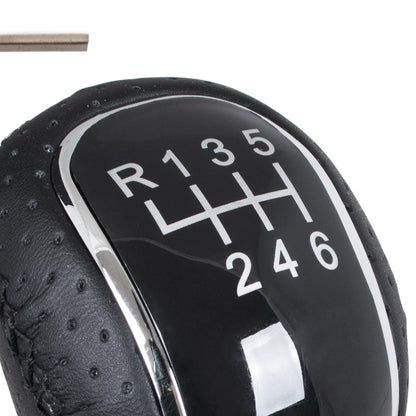 UNIVERSAL gear knob BLACK LEATHER + SILVER 6 SPEEDS