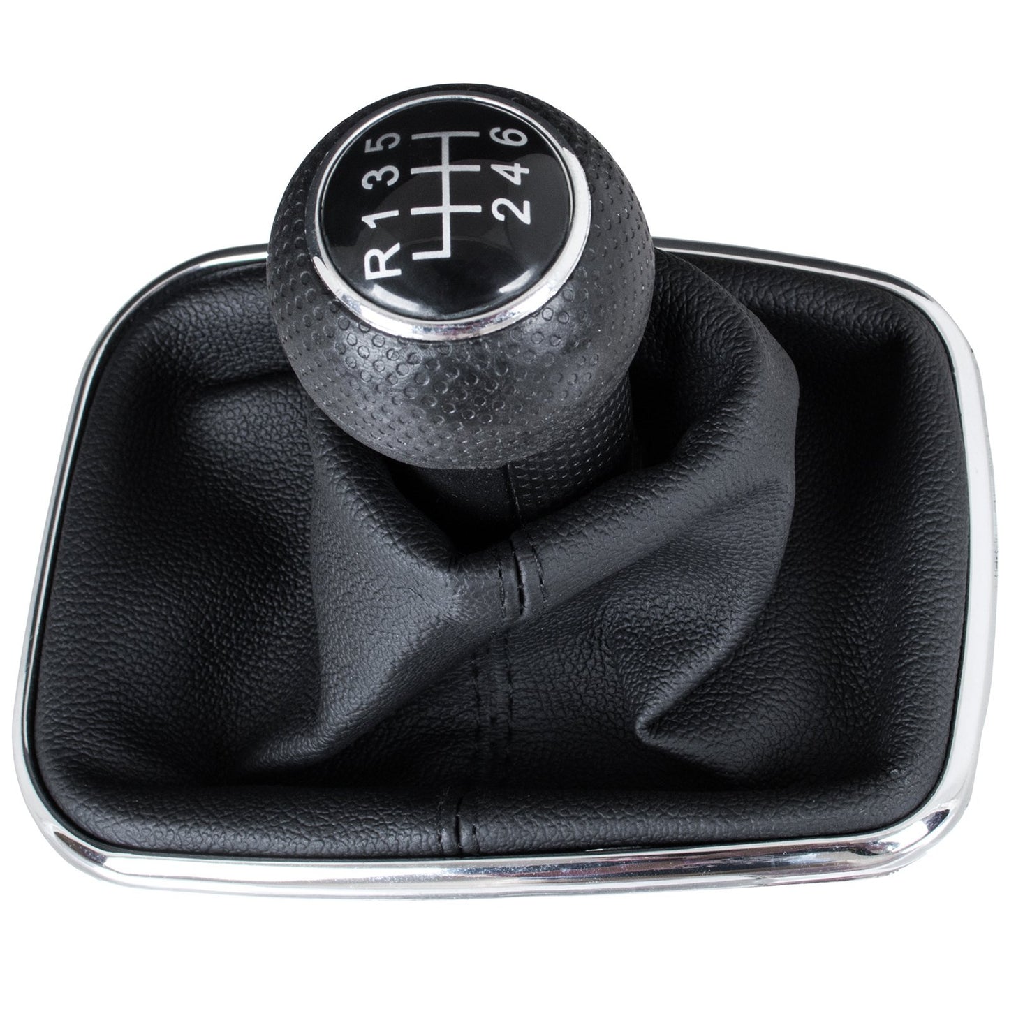 VW Golf IV 97-03 gear knob BLACK + gaiter with chrome frame 6 GEARS 12MM HOLE