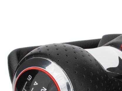 Audi A5 8T 07-16 gear knob BLACK + CHROME 6-SPEED + BLACK GAITER WITH RED STITCHING