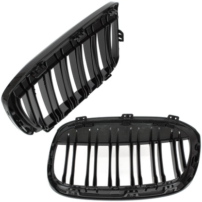 BMW X1 F48 15-19 Grille (Kidneys) Left + Right Set BLACK GLOSSY DOUBLE BAR