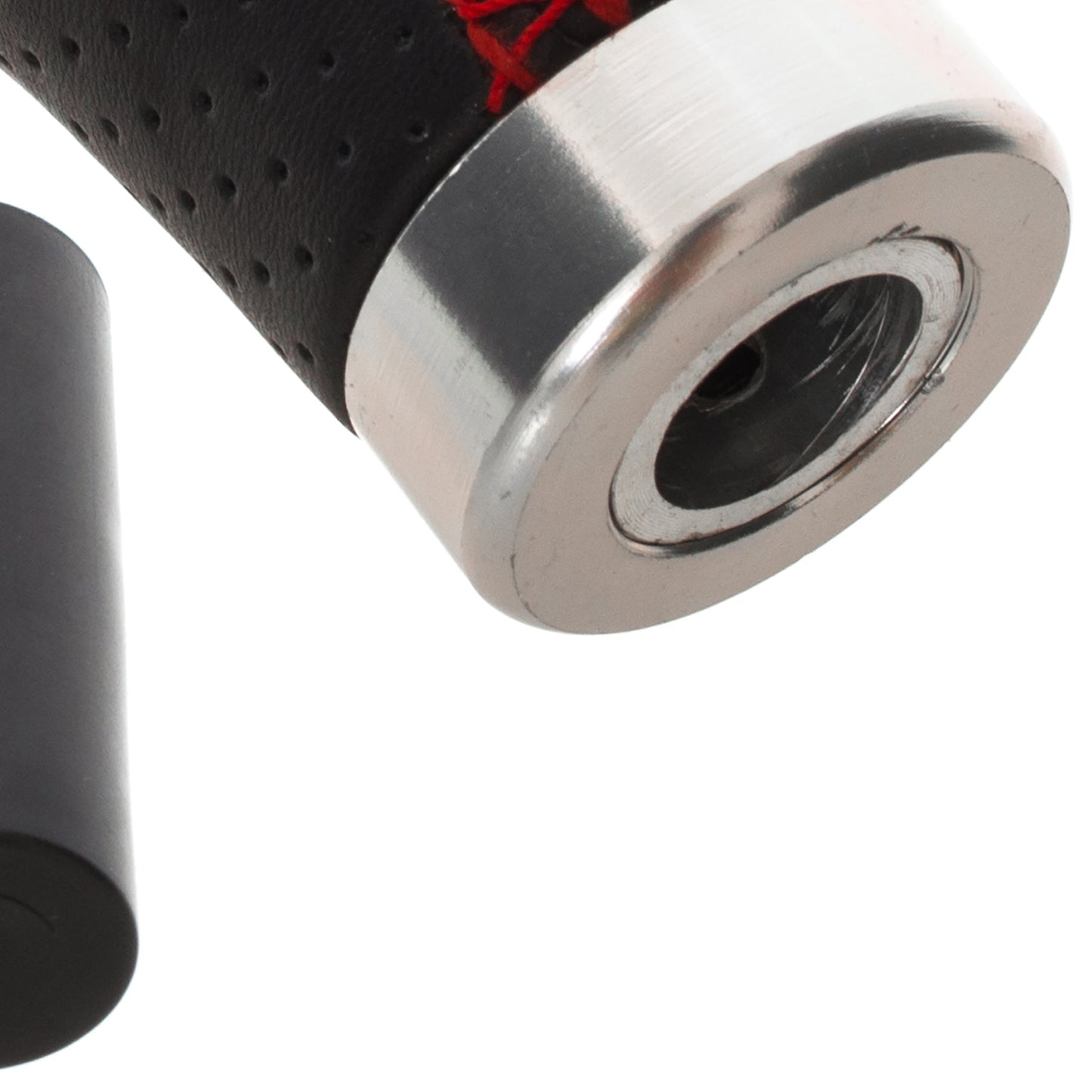 UNIVERSAL gear shift knob BLACK LEATHER + RED STITCHING + SILVER 6 GEARS