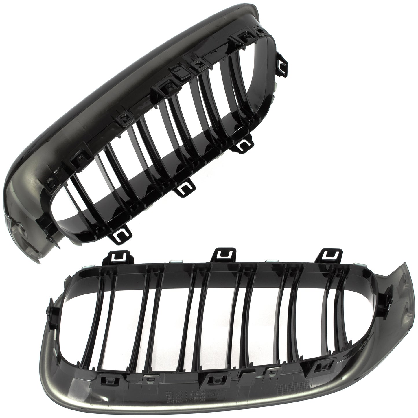 BMW 3 F34 GT 13-20 grilles between headlights (kidney grilles) left + right set. BLACK GLOSSY DOUBLE BAR