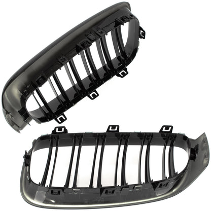 BMW 3 F34 GT 13-20 grilles between headlights (kidney grilles) left + right set. BLACK GLOSSY DOUBLE BAR