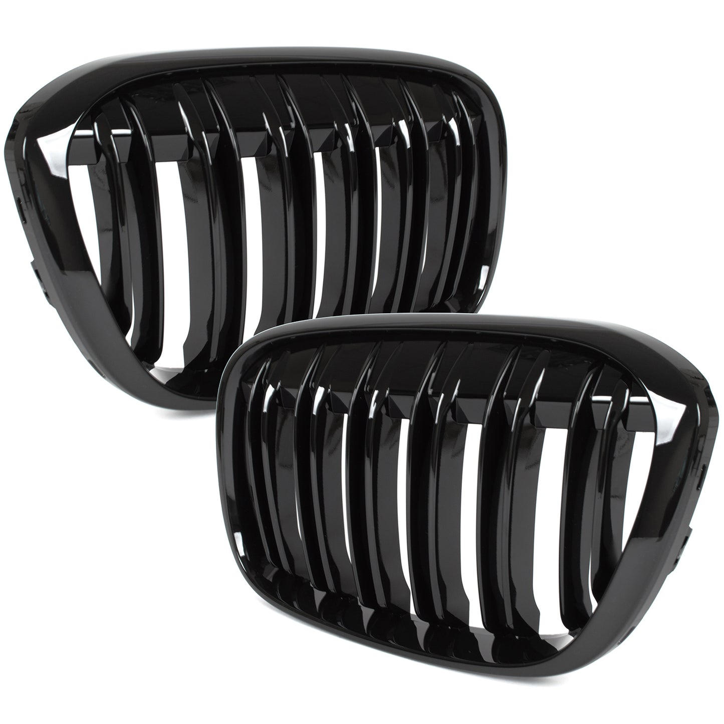 BMW X1 F48 15-19 Grille (Kidneys) Left + Right Set BLACK GLOSSY DOUBLE BAR