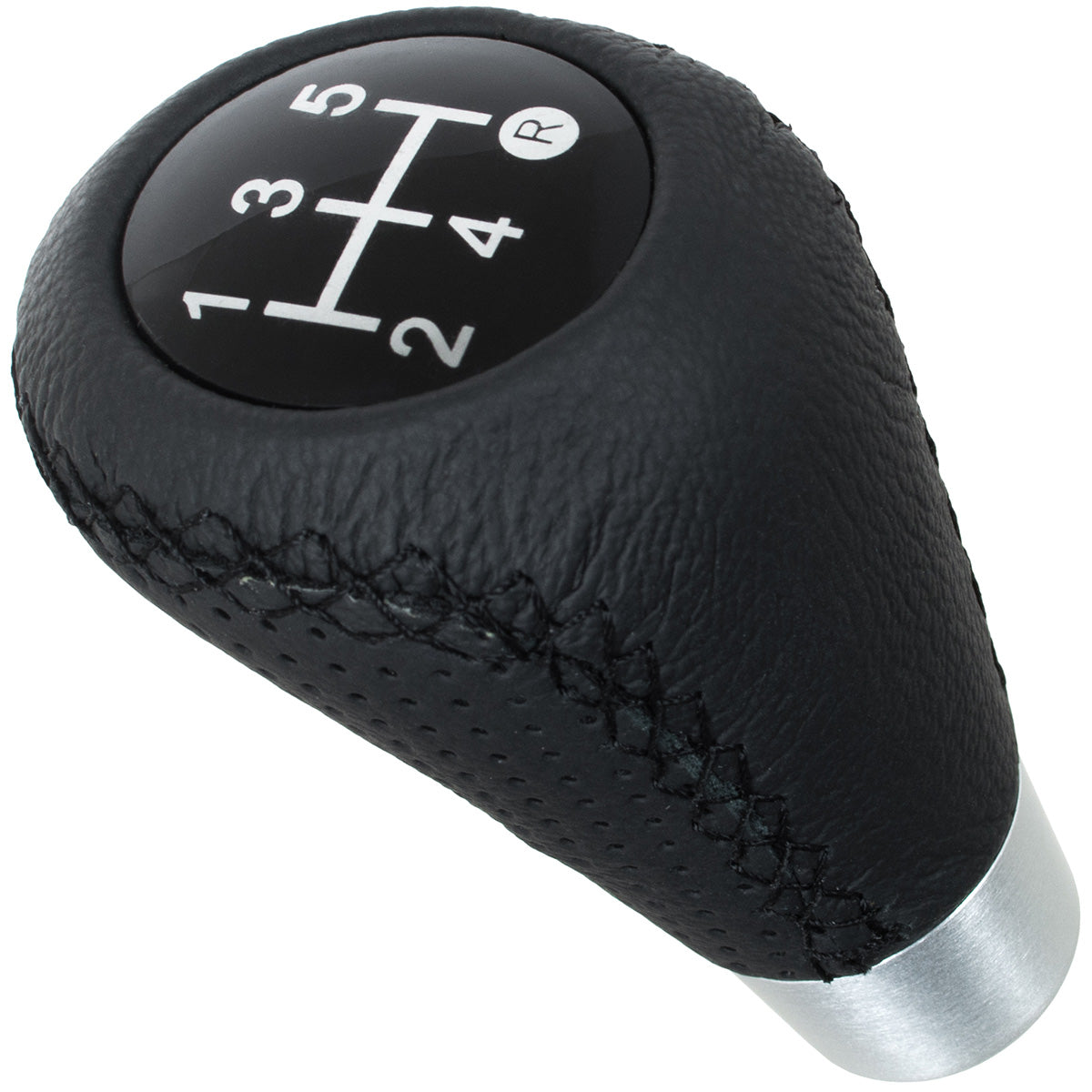 UNIVERSAL gear knob TUNING BLACK LEATHER + SILVER 5 SPEED