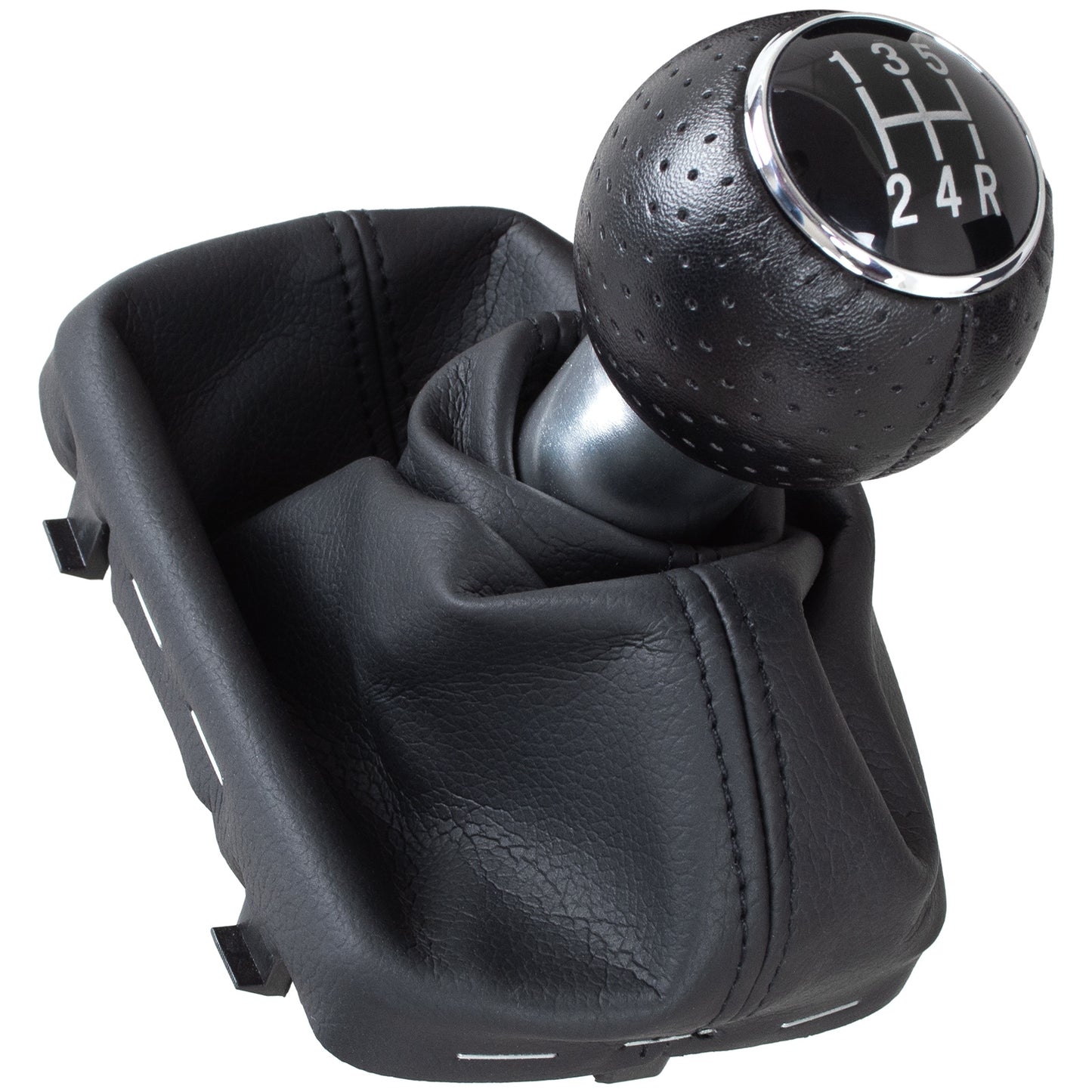 Audi A3 I 8L 96-03 BLACK Gear knob + BLACK gaiter + CHROME ring 5 GEARS REVERSE DOWN