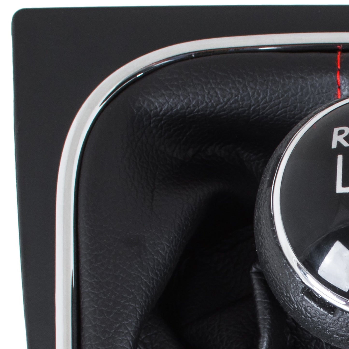 VW Golf V 03-08 gear knob + BLACK gaiter with RED stitching and CHROME frame 5 SPEED