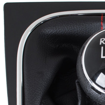 VW Golf V 03-08 gear knob + BLACK gaiter with RED stitching and CHROME frame 5 SPEED
