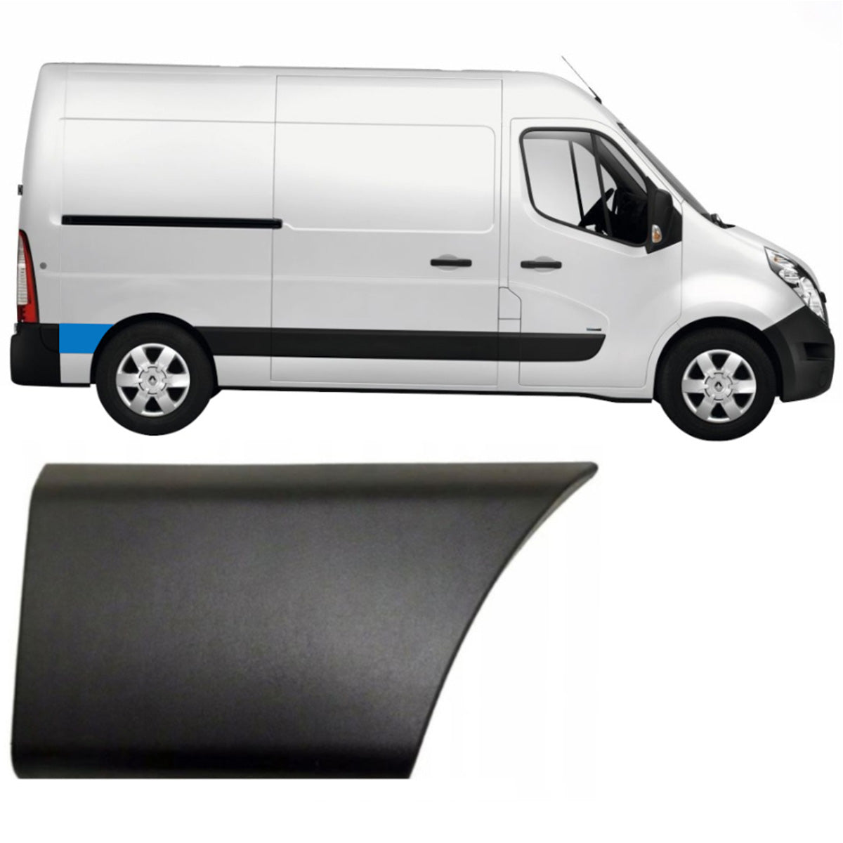Renault Master III 2010- L2 version side molding BEHIND rear wheel WITHOUT HOLE right
