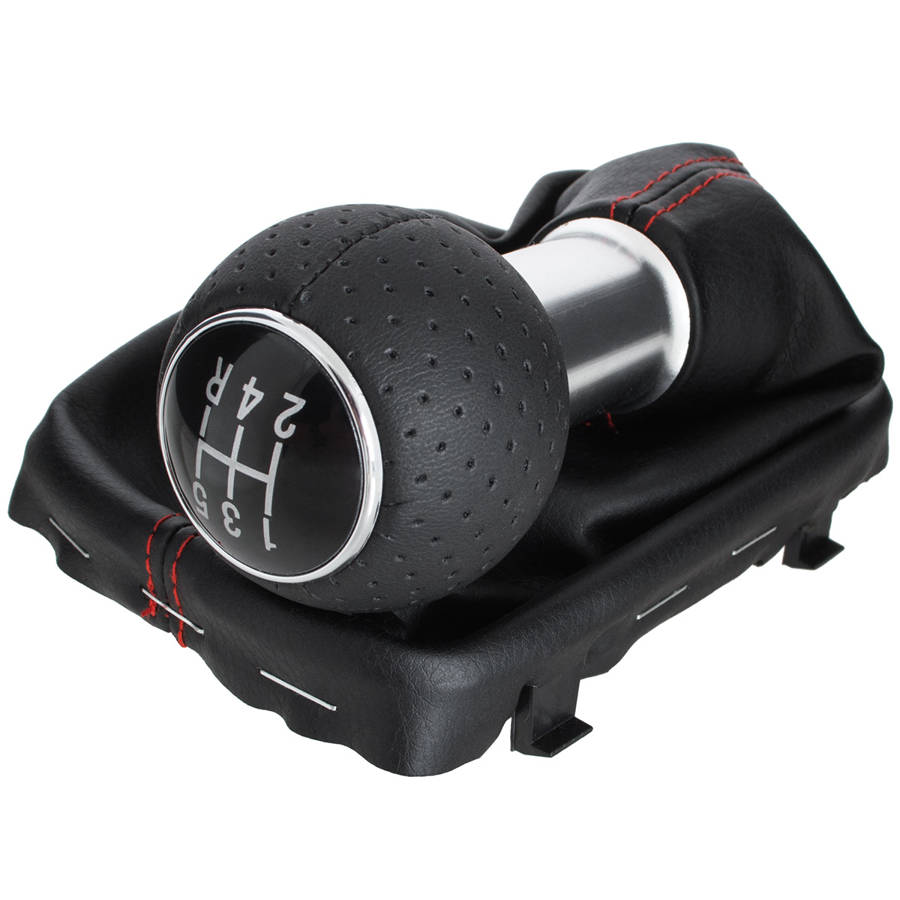 Audi A3 I 8L 96-03 gear knob BLACK + BLACK GAITER with RED STITCHING CHROME RING 5 GEARS REVERSE BOTTOM LEFT