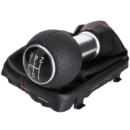 Audi A3 I 8L 96-03 gear knob BLACK + BLACK GAITER with RED STITCHING CHROME RING 5 GEARS REVERSE BOTTOM LEFT