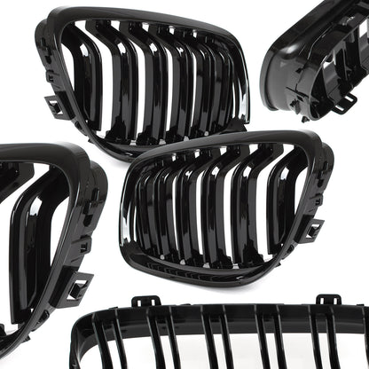 BMW 3 E90 / E91 09-13 SEDAN / ESTATE grilles (kidneys) left + right set BLACK GLOSSY DOUBLE BAR