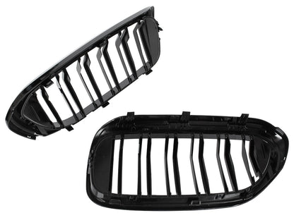 BMW 5 G30 / G31 2017- dummy grilles (kidneys) left + right set BLACK GLOSSY DOUBLE BAR