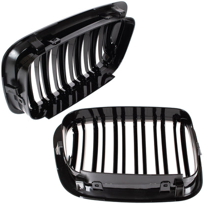 BMW 3 E46 98-01 SEDAN / WAGON dummy grilles (kidneys) left + right set BLACK GLOSSY DOUBLE BAR